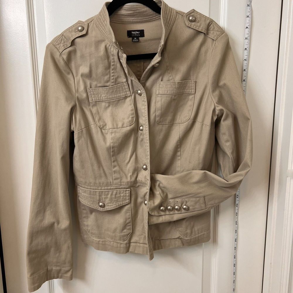 Mossimo Stretch Jacket/ Blazer Women's Beige Button Down Size M Form Fit